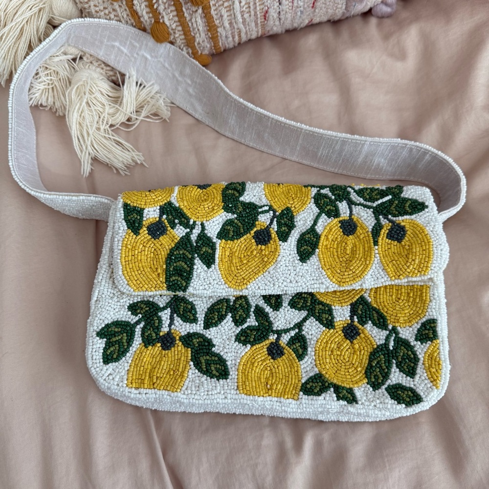 Lemon Beaded Crossbody Bag